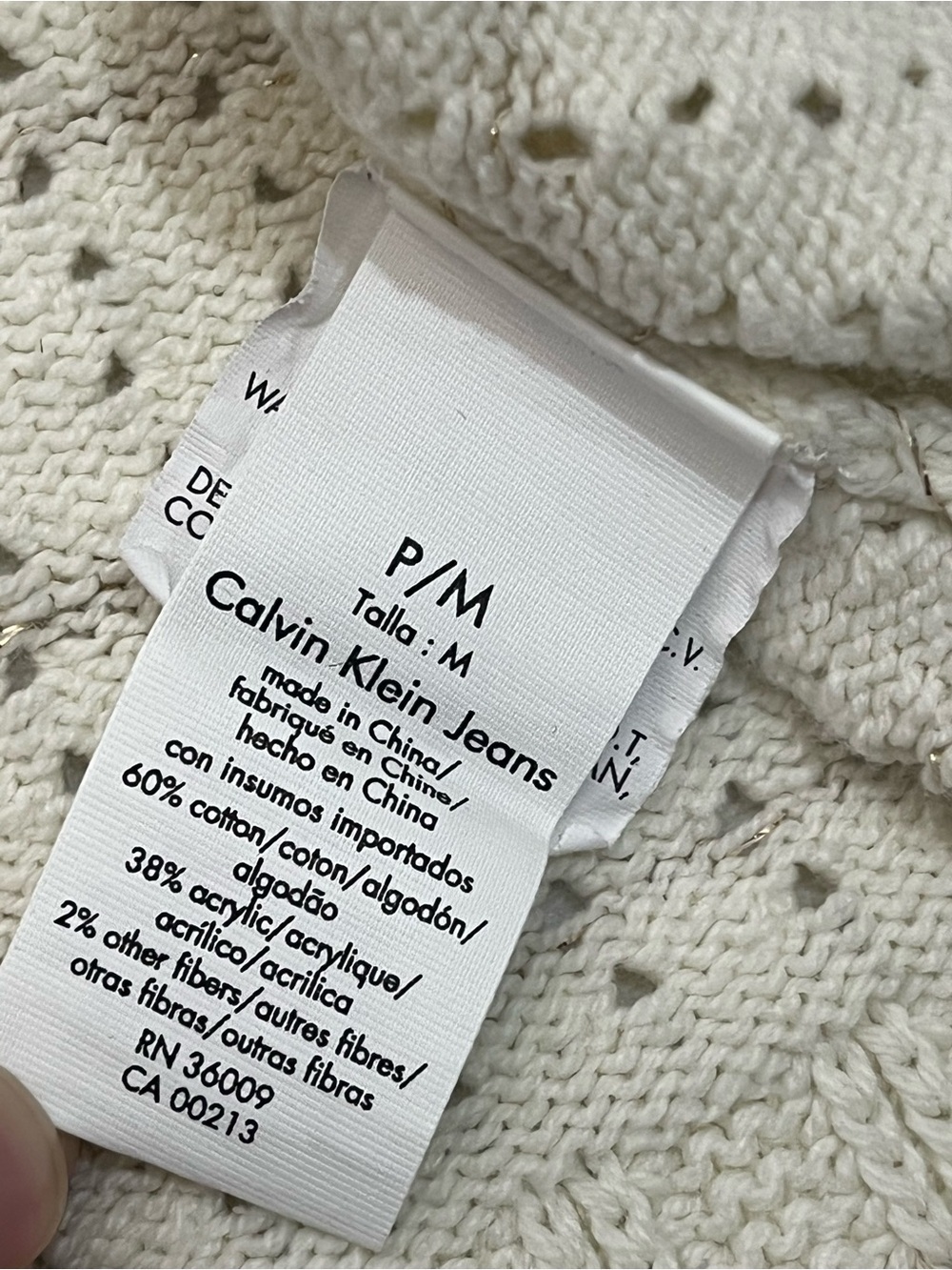 Calvin Klein Women’s 3/4 Sleeve Cream Gold Knit Cotton Blend Sweater Petite Med - Picture 12 of 16